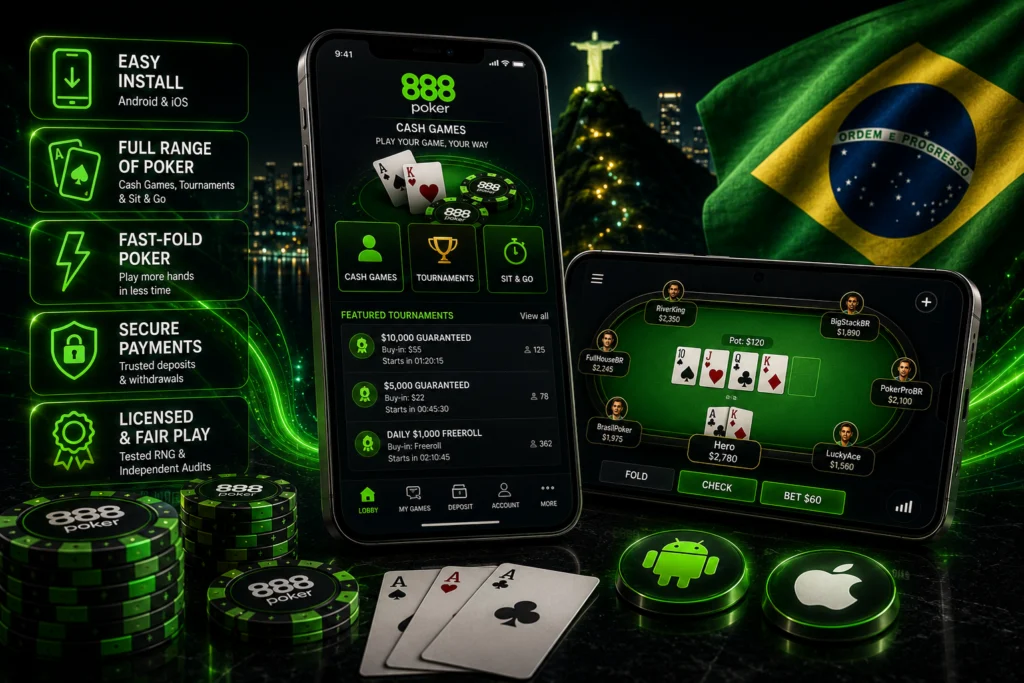 888 Poker fast-fold cash tables and tournaments on mobile